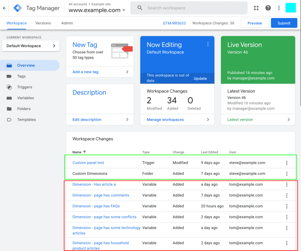 google tag manager - publish partial changes
