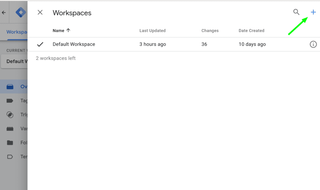 google tag manager create workspace