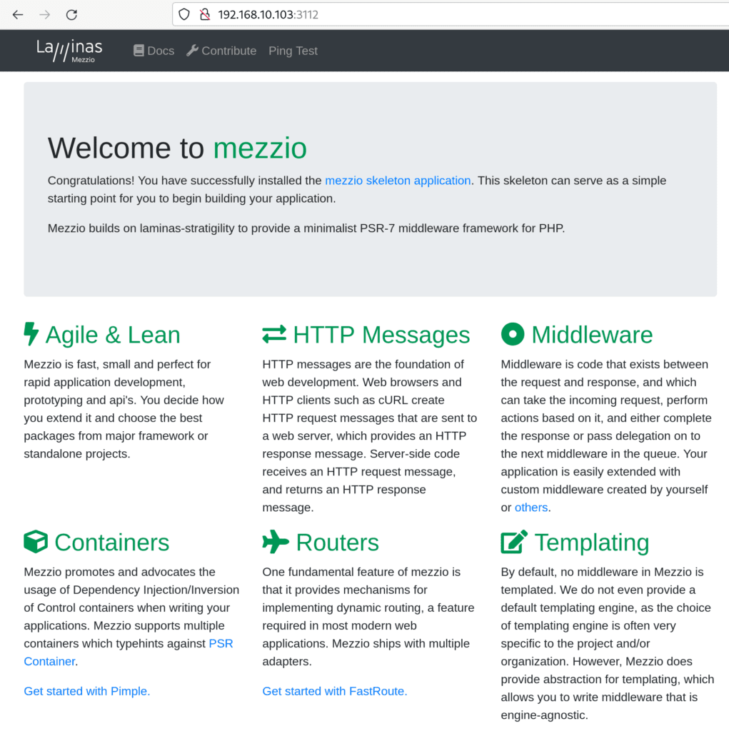 mezzio php framework with nginx reverse proxy running in the browser